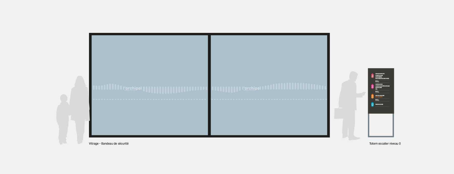 bandeau de sécurité sur les vitrages de l'Archipel, une signalétique conçue par Westango